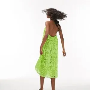 Topshop | Dresses | Topshop Embroidered Tie Halter Neck Midi Dress In Lime  | Poshmark